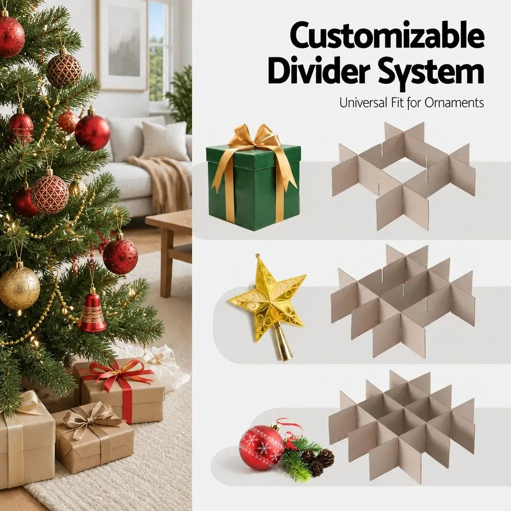 Christmas Baubles Storage Box 64 Dividers Xmas Ornaments Container Red Organizer
