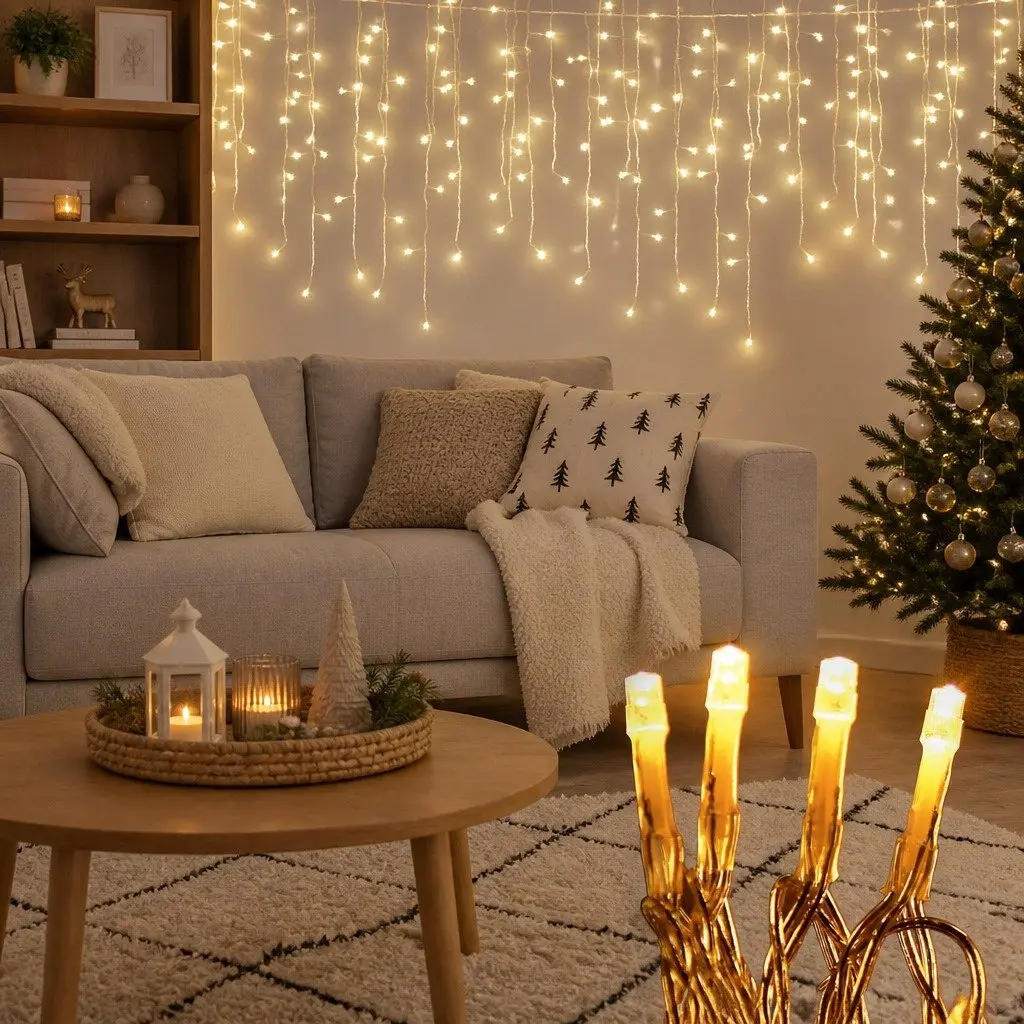 Icicle Christmas Lights Solar Powered 32M Warm White 960 LED Outdoor Decoration