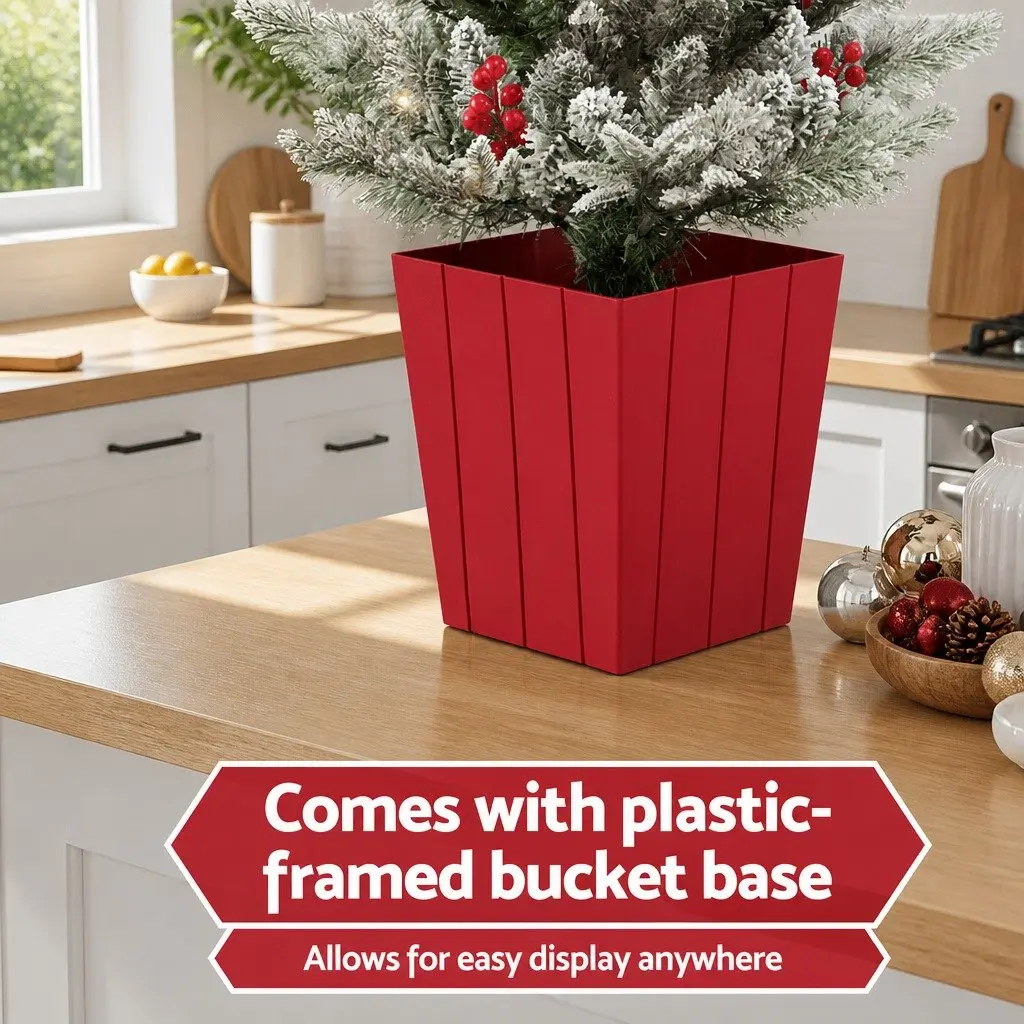 Christmas Tree Potted 100cm Flocked Green with Red Berries and Warm White LED Lights