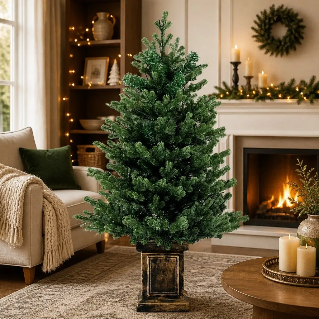 Pre-Lit Artificial Christmas Tree 1.2M PE PVC Green
