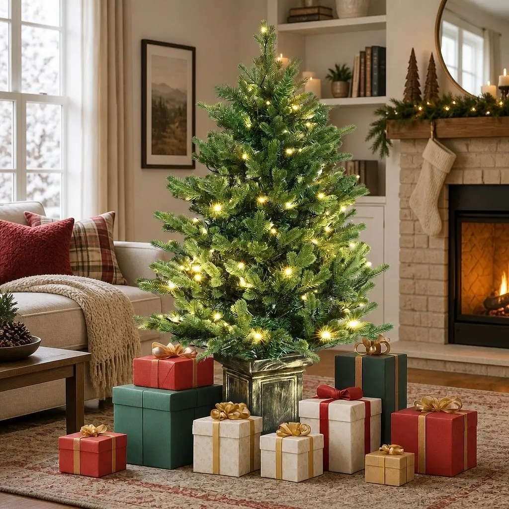 Pre-Lit Artificial Christmas Tree 1.2M PE PVC Green