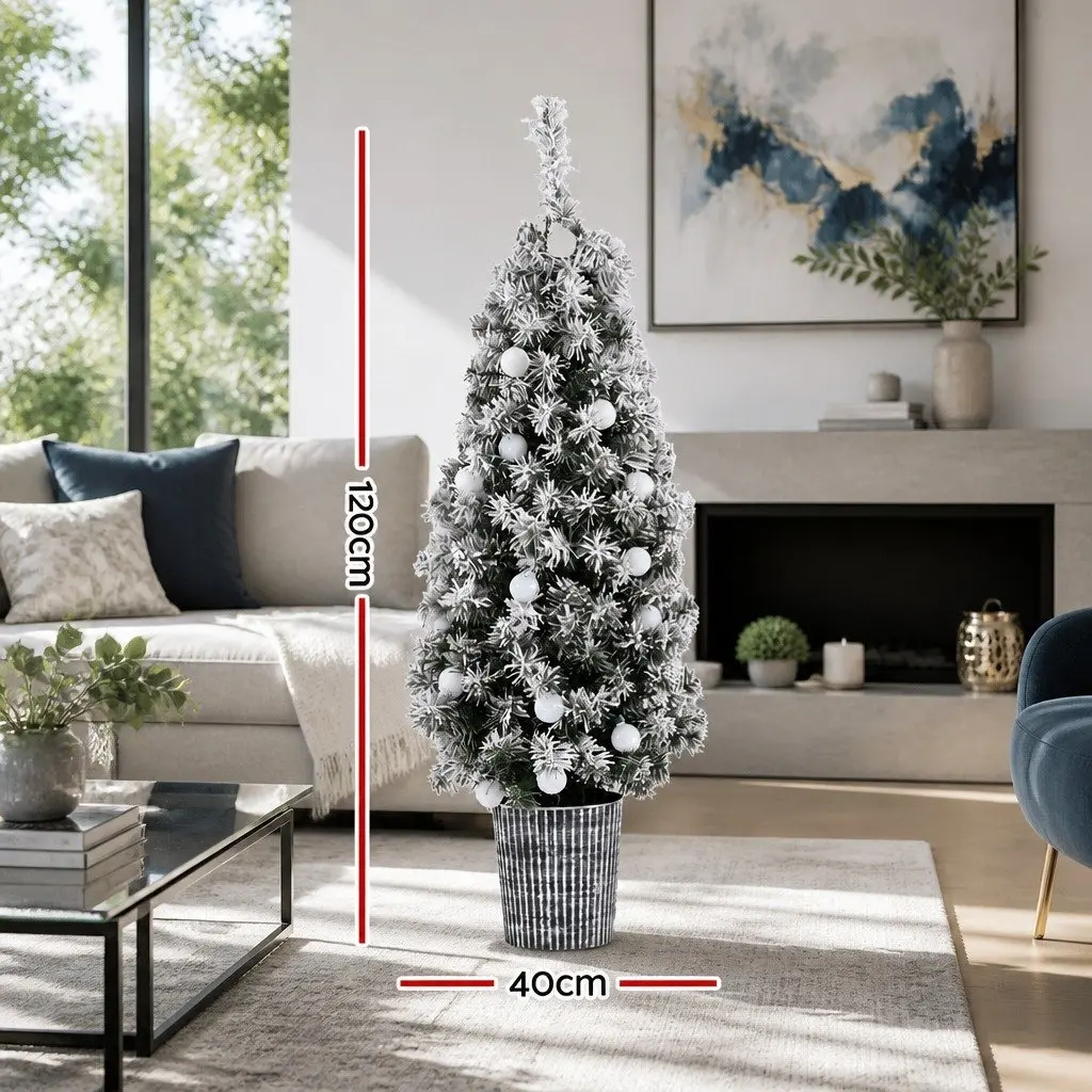Christmas Tree Potted 1.2M Green LED Lights Bucket Base Indoor