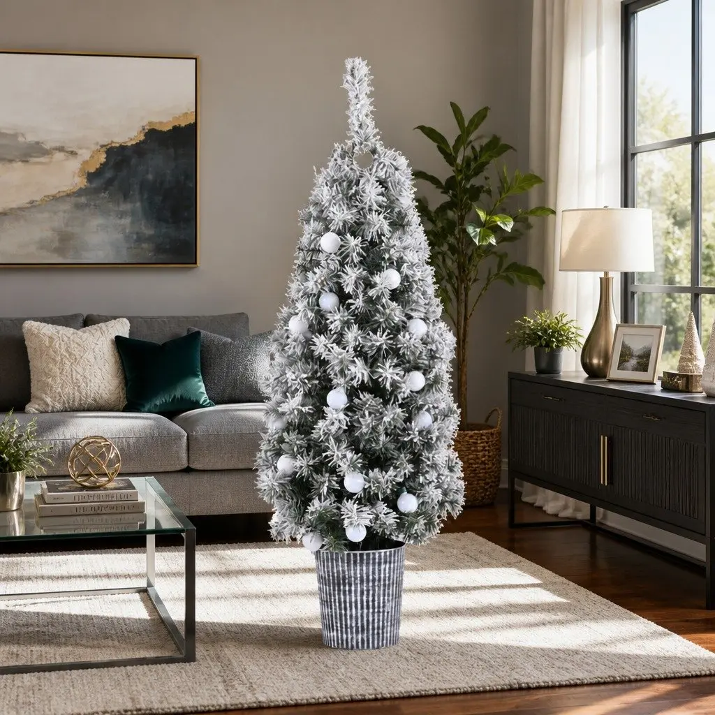 Christmas Tree Potted 1.2M Green LED Lights Bucket Base Indoor