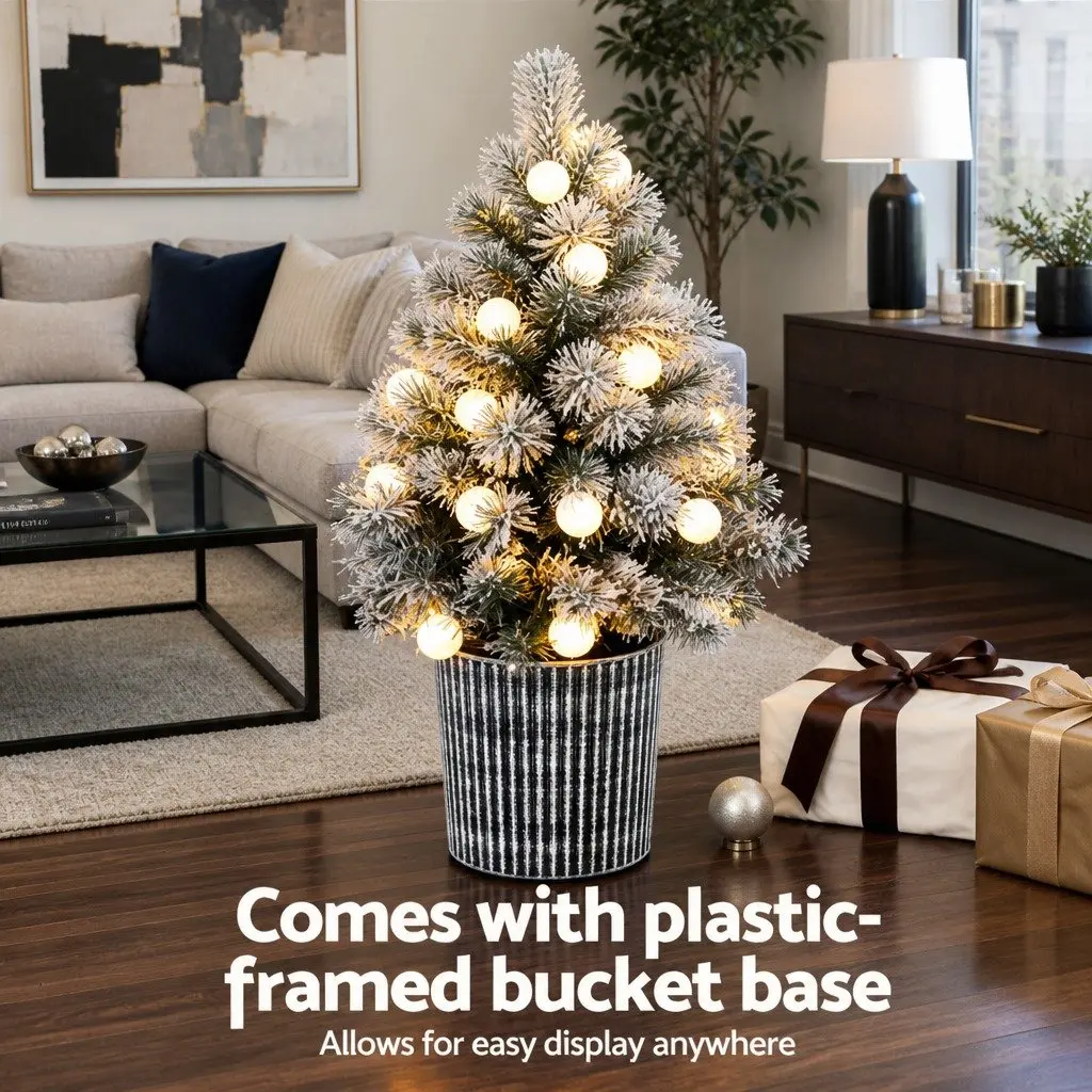 Christmas Tree Potted 1.2M Green LED Lights Bucket Base Indoor