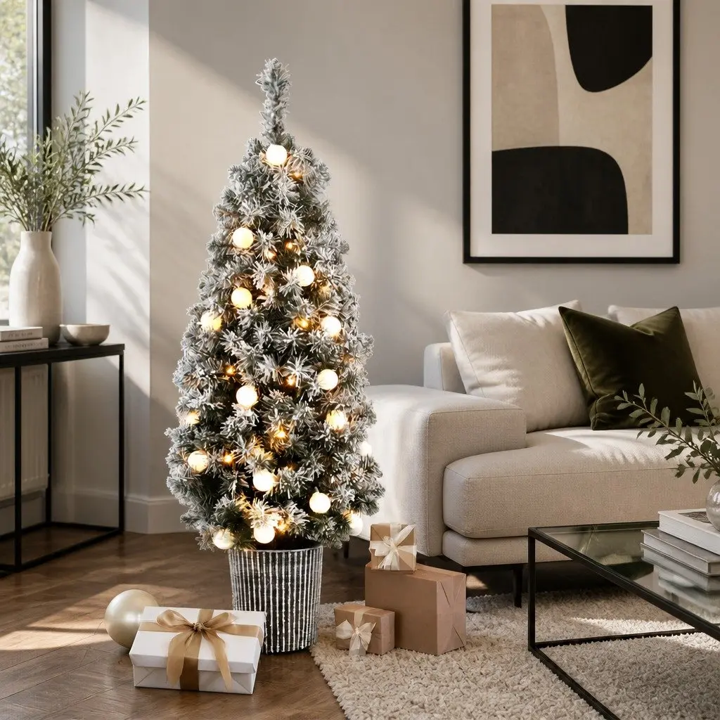 Christmas Tree Potted 1.2M Green LED Lights Bucket Base Indoor
