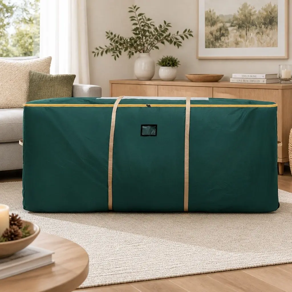 Christmas Tree Storage Bag Polyester 10ft Green with Wheels and Clear Window