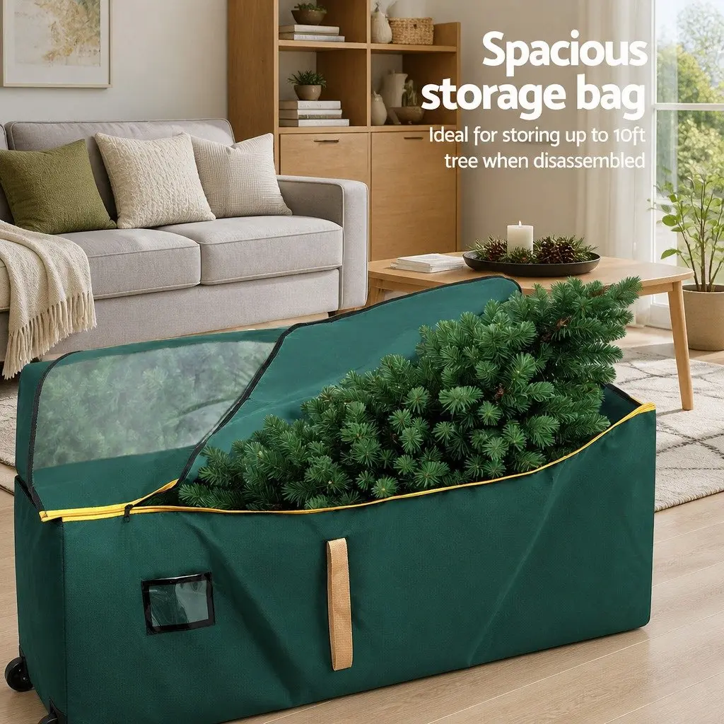 Christmas Tree Storage Bag Polyester 10ft Green with Wheels and Clear Window