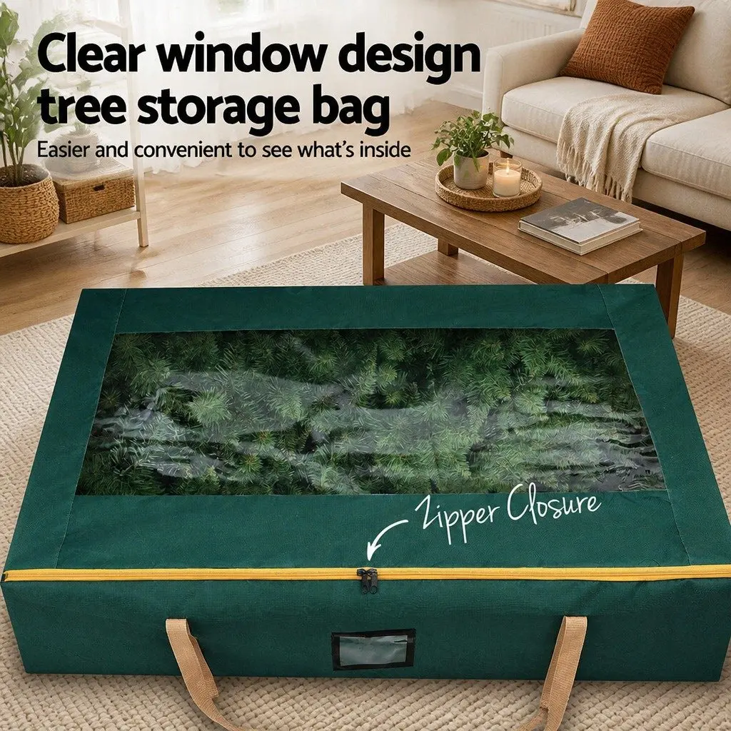 Christmas Tree Storage Bag Polyester 10ft Green with Wheels and Clear Window
