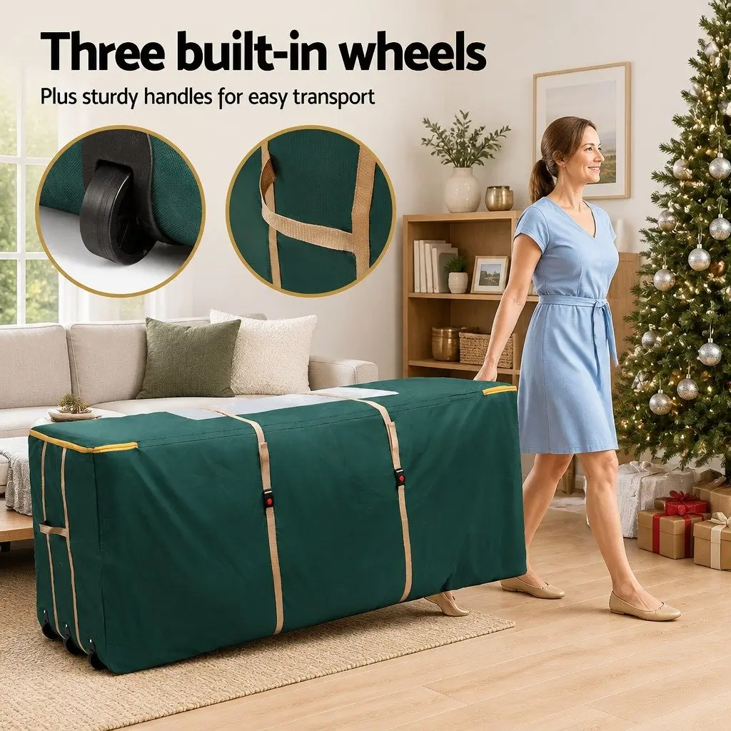 Christmas Tree Storage Bag Polyester 10ft Green with Wheels and Clear Window