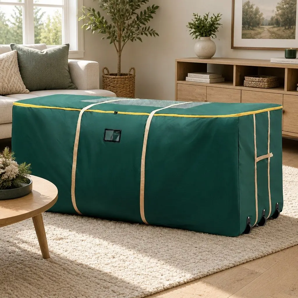 Christmas Tree Storage Bag Polyester 10ft Green with Wheels and Clear Window