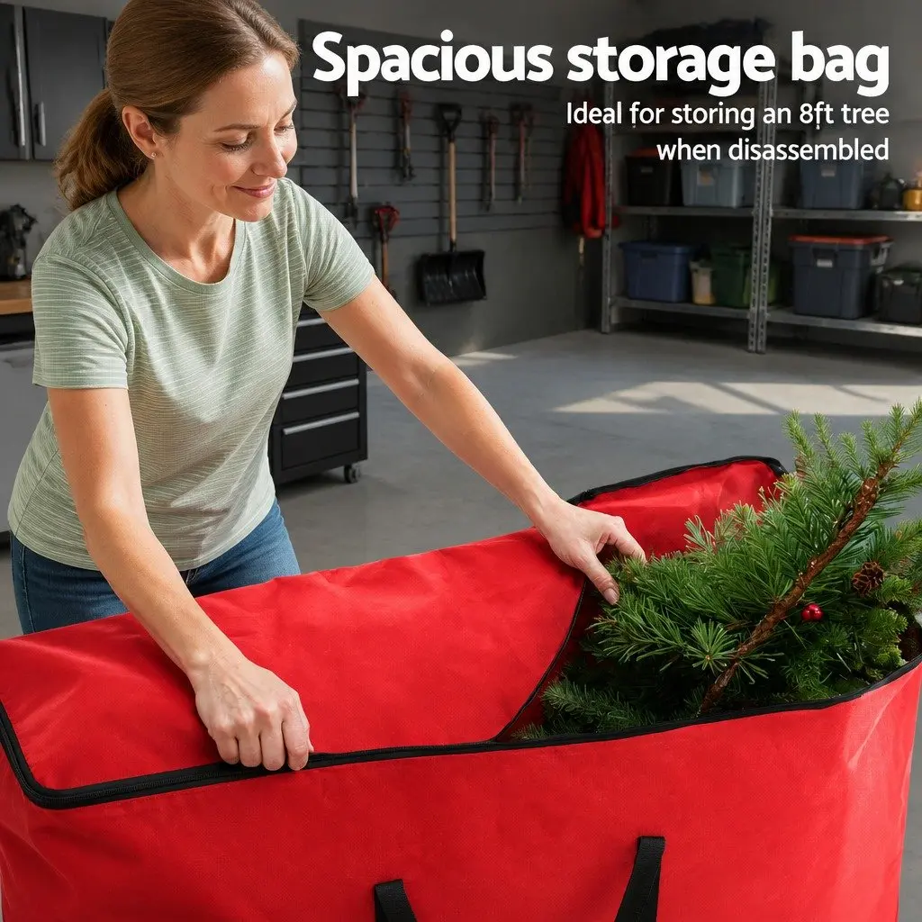 Christmas Tree Storage Bag Fits Up to 8ft Red Xmas Oxford Fabric Seasonal
