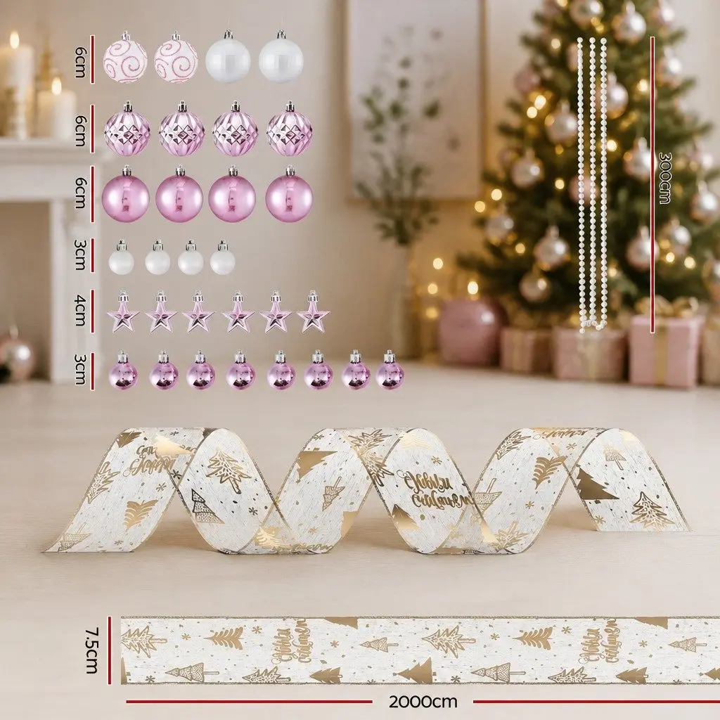 Christmas Tree Decoration Set Shatterproof Ornaments 34 Piece Gold Pink White