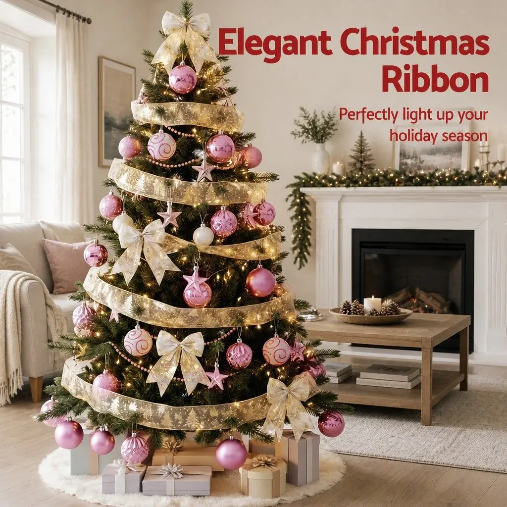Christmas Tree Decoration Set Shatterproof Ornaments 34 Piece Gold Pink White
