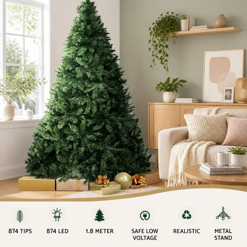 Pre-lit LED Christmas Tree Faux PVC 1.8m Green Warm White