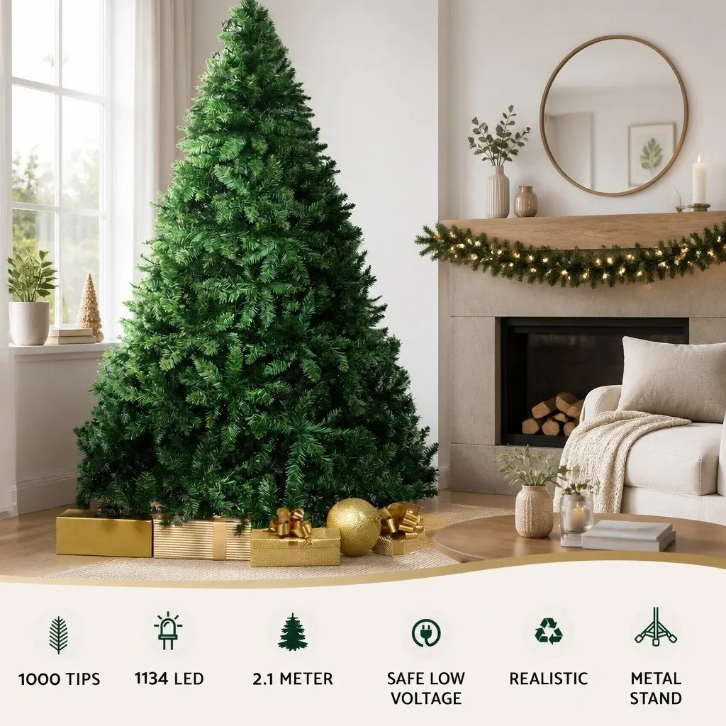 7FT Pre-lit LED Christmas Tree 1134 Warm White Lights Faux Xmas Decoration
