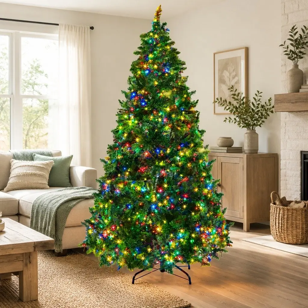 Christmas Tree Pre-Lit 2.1m Artificial PVC Multi Colour LED with 8 Light Modes