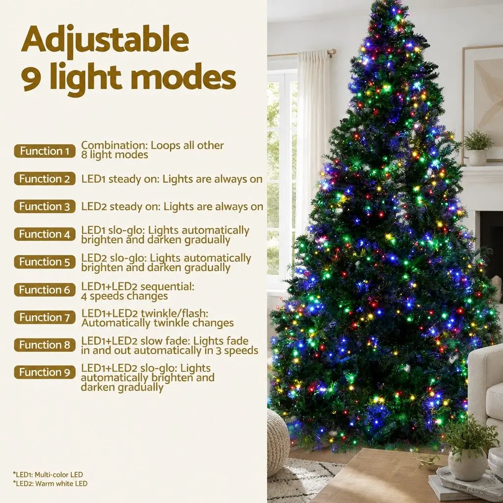 Christmas Tree Pre-Lit 2.1m Artificial PVC Multi Colour LED with 8 Light Modes