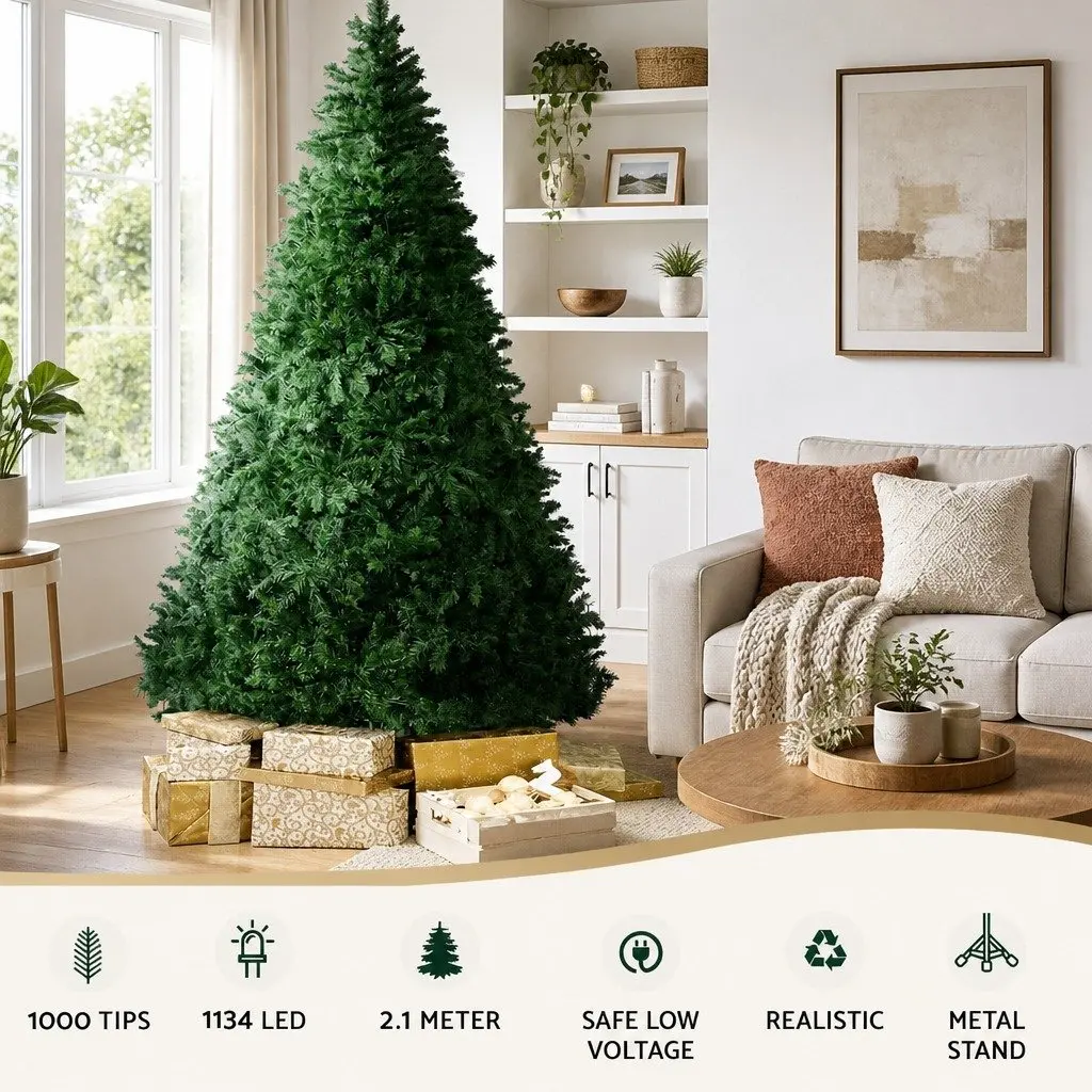 Christmas Tree Pre-Lit 2.1m Artificial PVC Multi Colour LED with 8 Light Modes