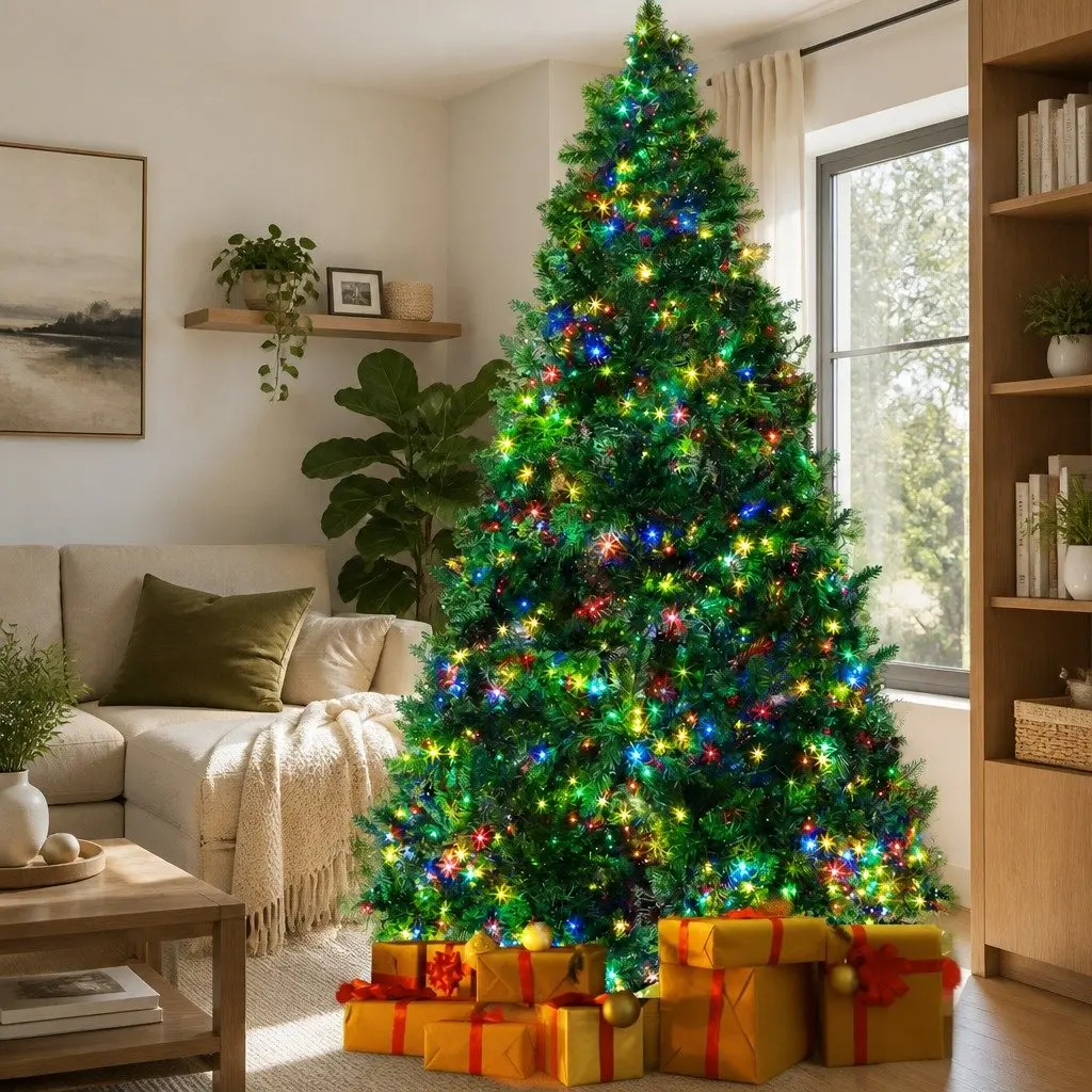 Christmas Tree Pre-Lit 2.1m Artificial PVC Multi Colour LED with 8 Light Modes