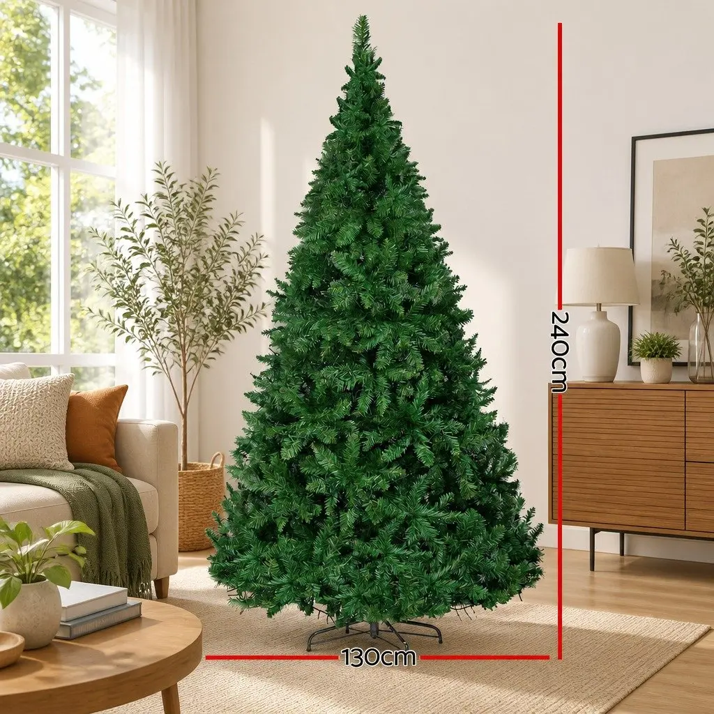 Christmas Tree Artificial Fir 2.4m Green Pre-lit with 1488 Warm White LEDs Home Decor