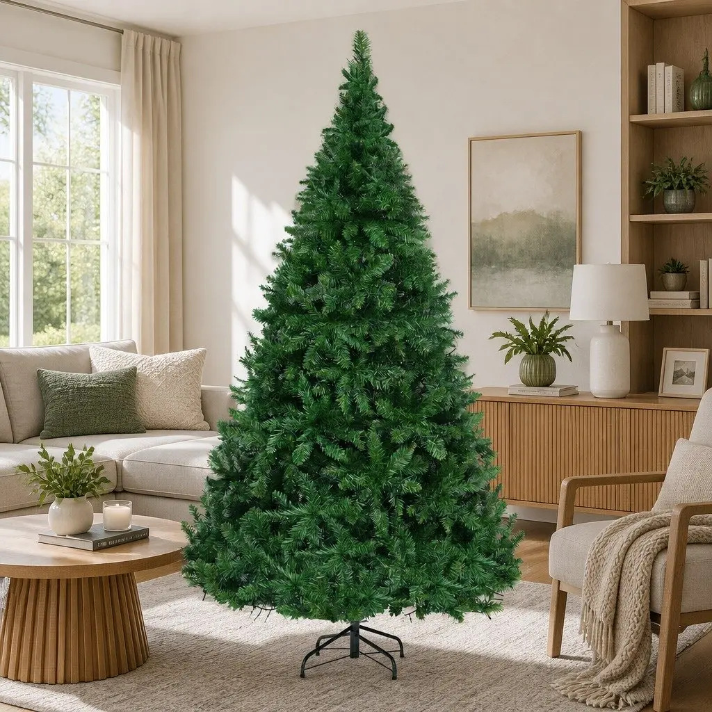 Christmas Tree Artificial Fir 2.4m Green Pre-lit with 1488 Warm White LEDs Home Decor