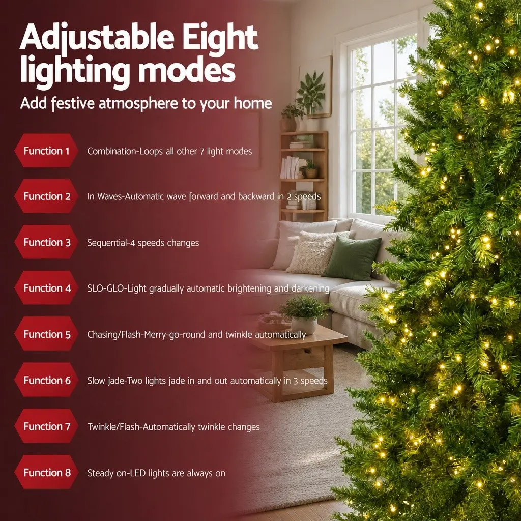 Christmas Tree Artificial Fir 2.4m Green Pre-lit with 1488 Warm White LEDs Home Decor