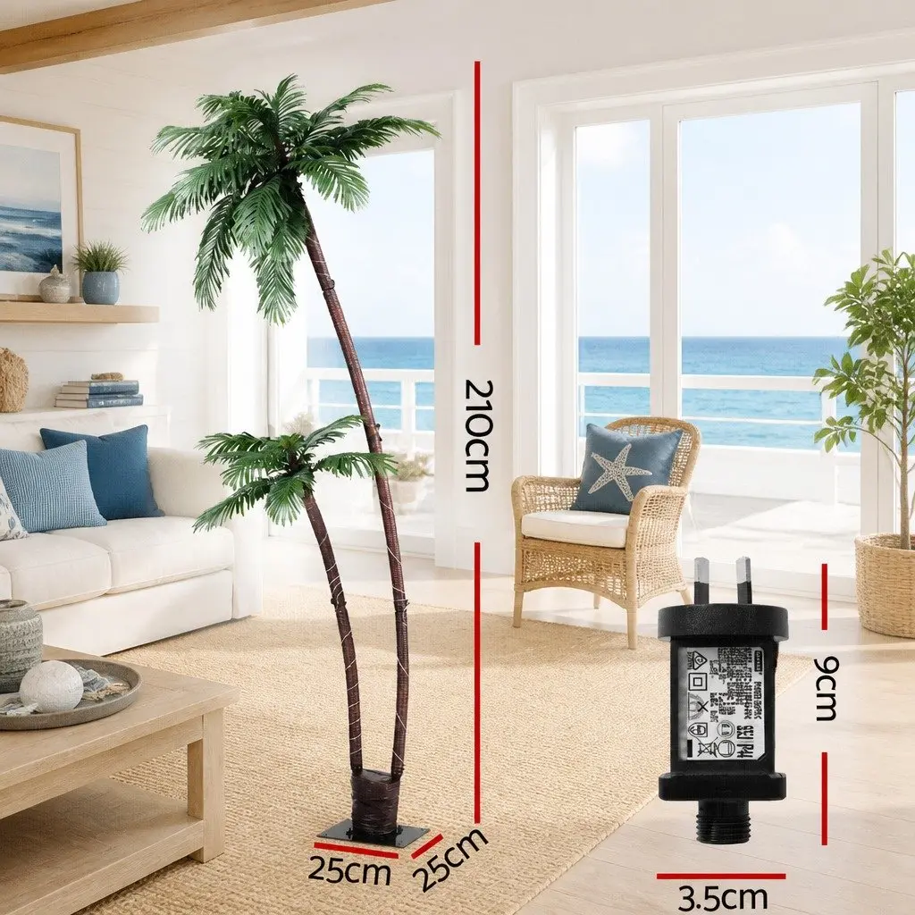 LED Christmas Palm Tree 2.1m Warm LED Lights PVC Fronds Metal Base Outdoor Decoration