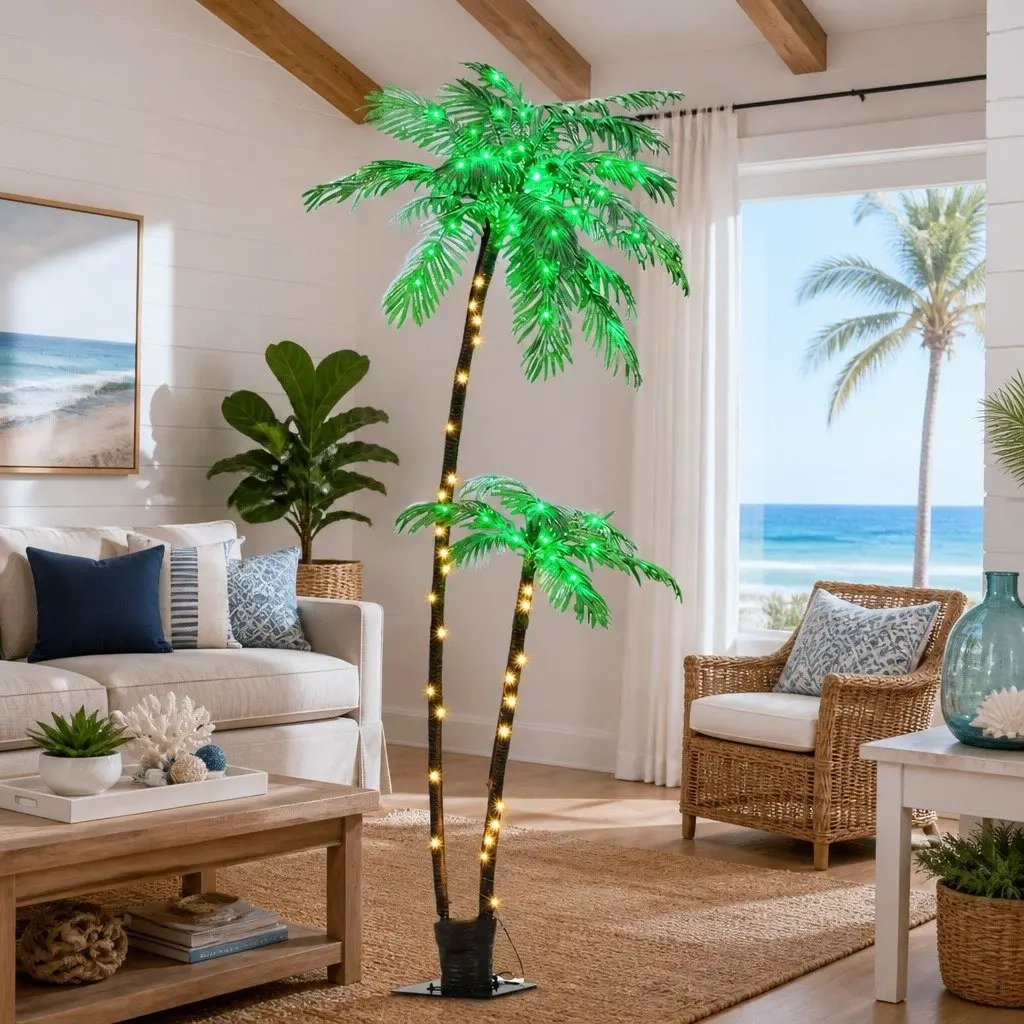 LED Christmas Palm Tree 2.1m Warm LED Lights PVC Fronds Metal Base Outdoor Decoration