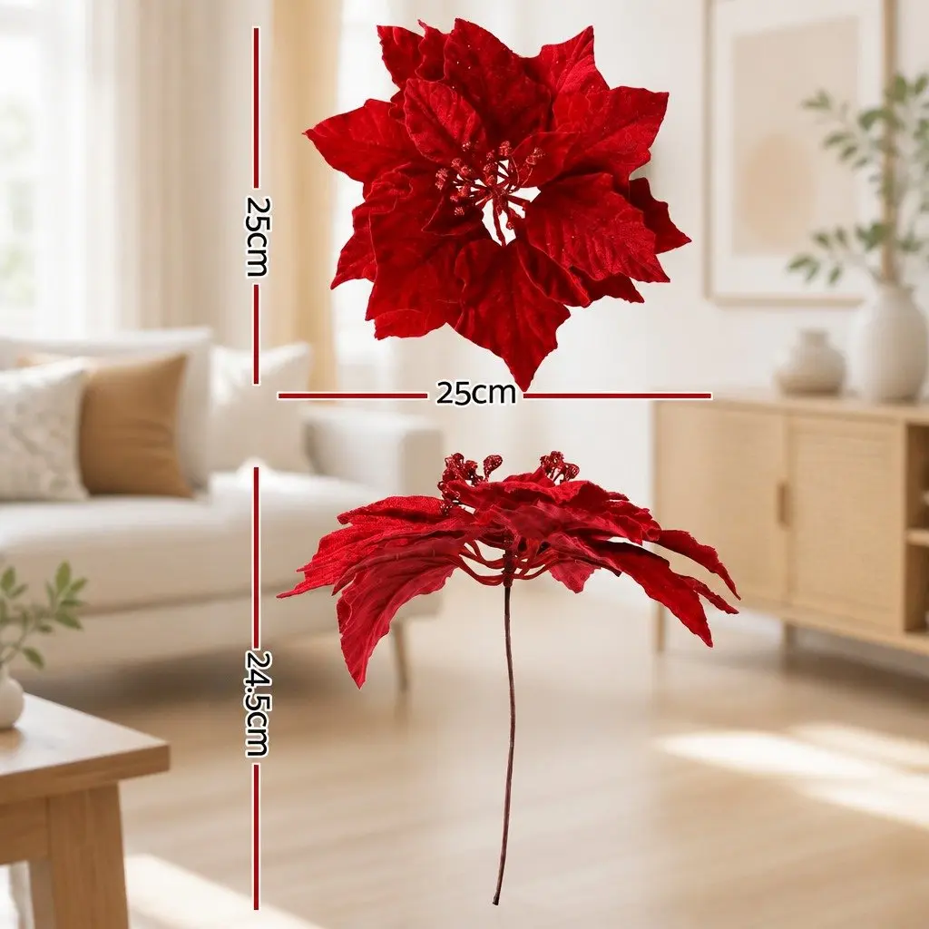 Poinsettia Flowers Red 14 Piece Christmas Tree Garland Wreath Ornaments Decoration