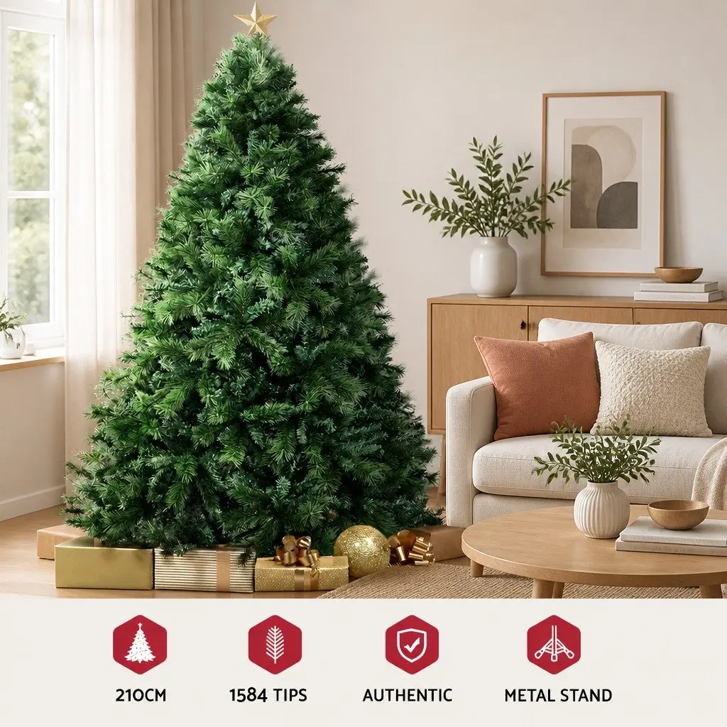 Christmas Tree 7FT Green Pine Needles 1584 Tips Xmas Decorations Faux Tree