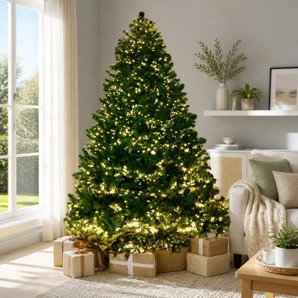 Outdoor Christmas Tree 7FT Green LED Lights Decorations Prelit Xmas 3000 Warm