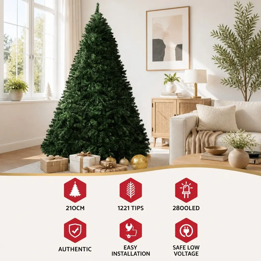 Pre-Lit Christmas Tree Green 2.1m PVC with 2800 LED Lights and 8 Modes