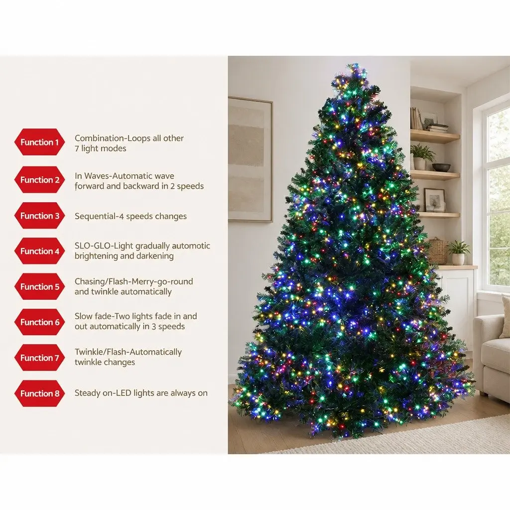 Pre-Lit Christmas Tree Green 2.1m PVC with 2800 LED Lights and 8 Modes