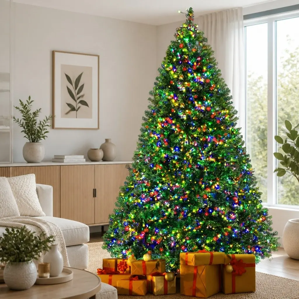 Pre-Lit Christmas Tree Green 2.1m PVC with 2800 LED Lights and 8 Modes