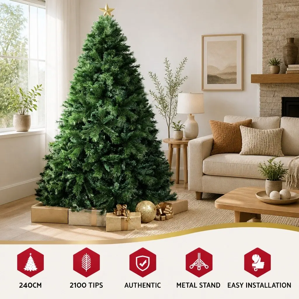 Christmas Tree 2.4M Xmas Pine Tree 2100 Tips Artificial Holiday Home Decoration