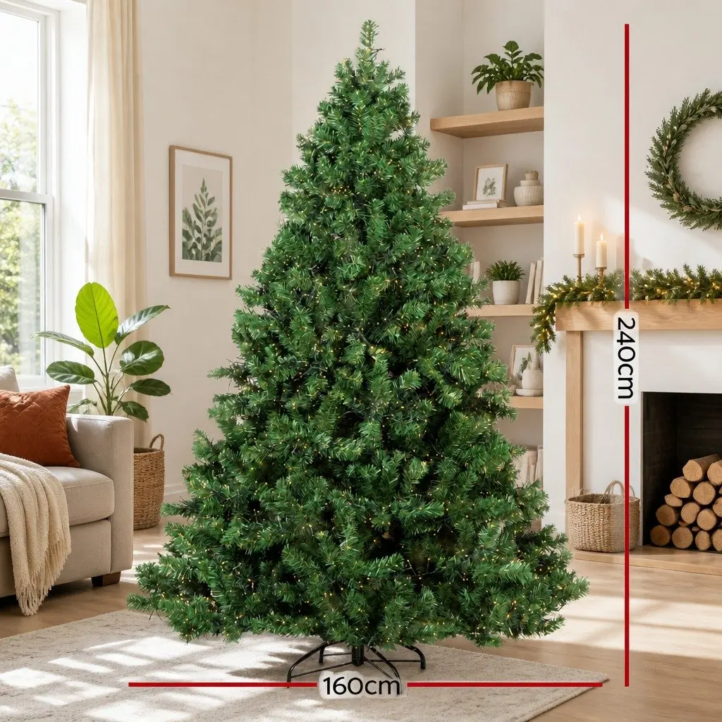 Pre-Lit Christmas Tree Green Faux Fir 2.4M 3190 LED 8 Light Modes Indoor Decoration