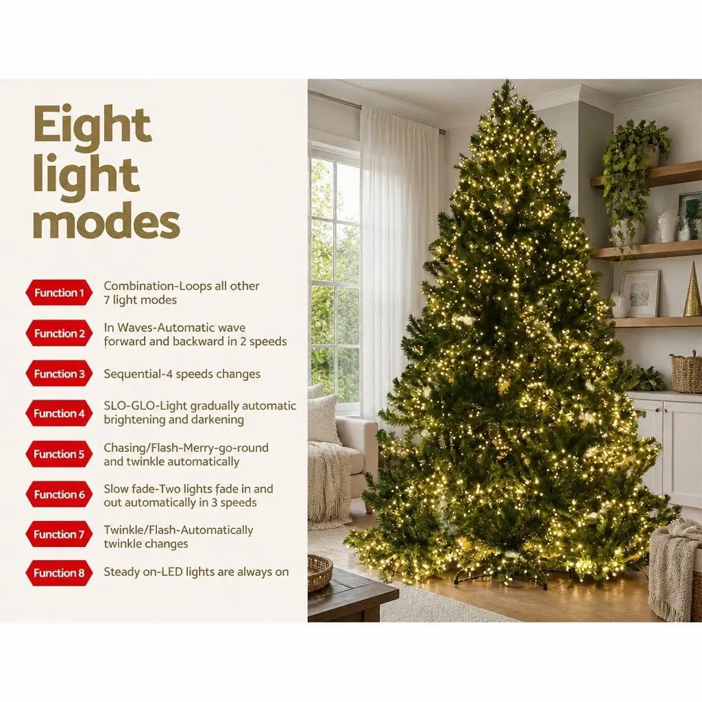 Pre-Lit Christmas Tree Green Faux Fir 2.4M 3190 LED 8 Light Modes Indoor Decoration