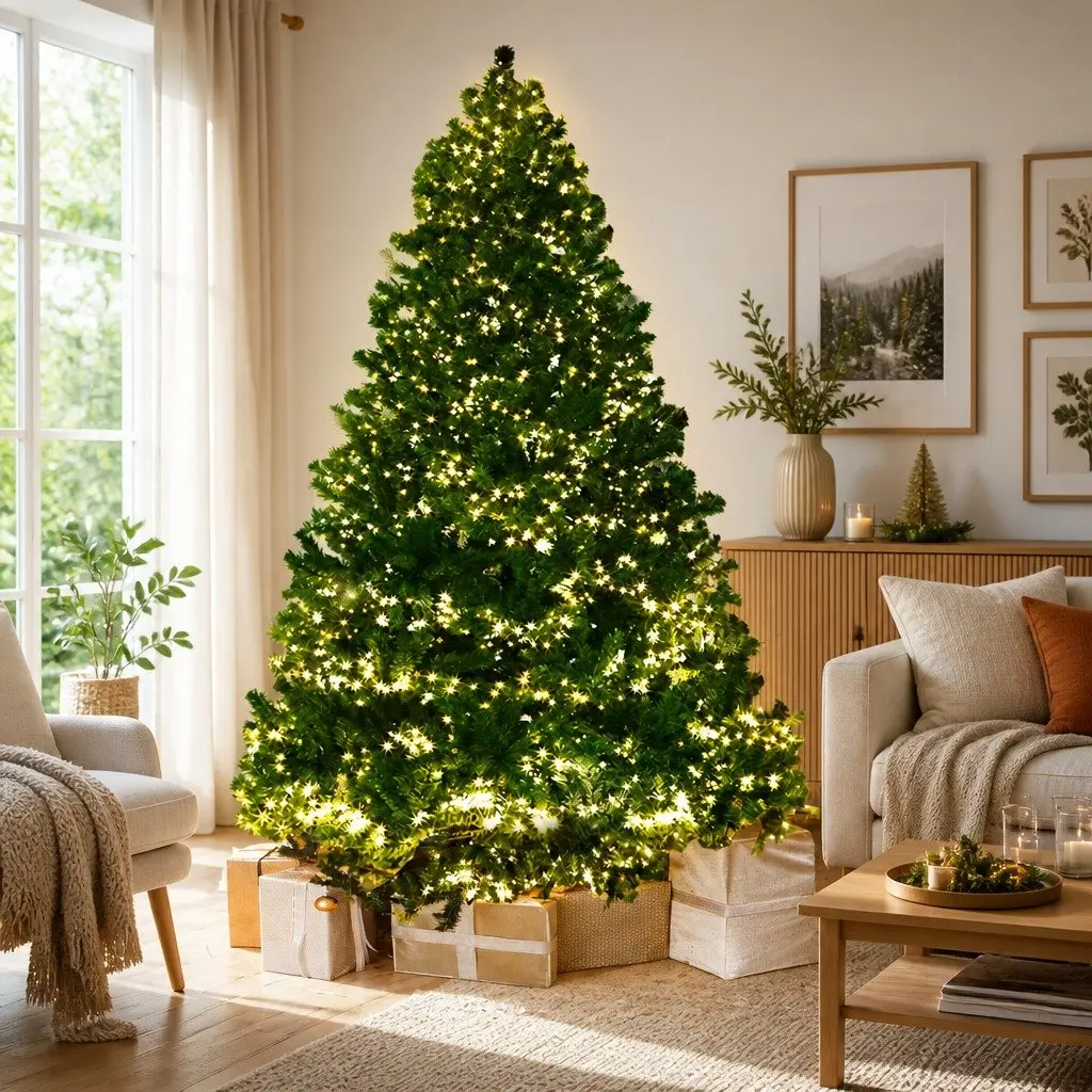Pre-Lit Christmas Tree Green Faux Fir 2.4M 3190 LED 8 Light Modes Indoor Decoration