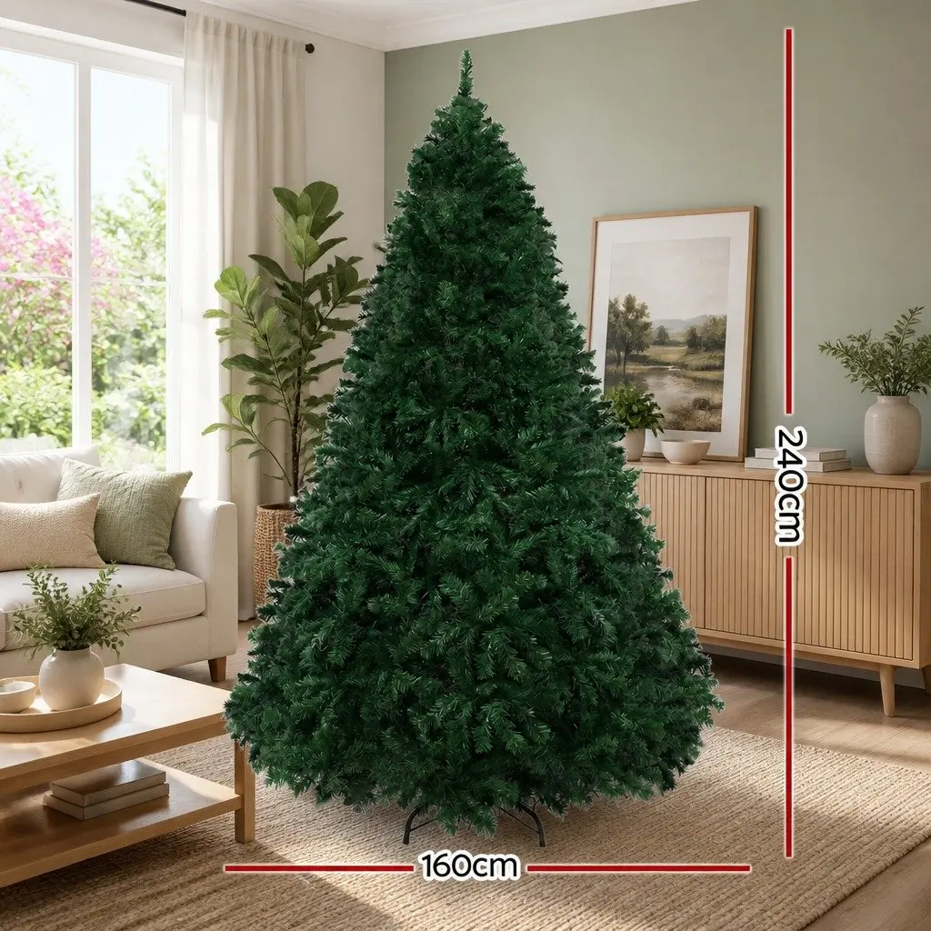 Christmas Tree Pre-Lit 2.4M Green PVC 8FT Multi Colour LED
