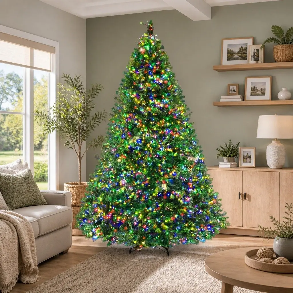 Christmas Tree Pre-Lit 2.4M Green PVC 8FT Multi Colour LED