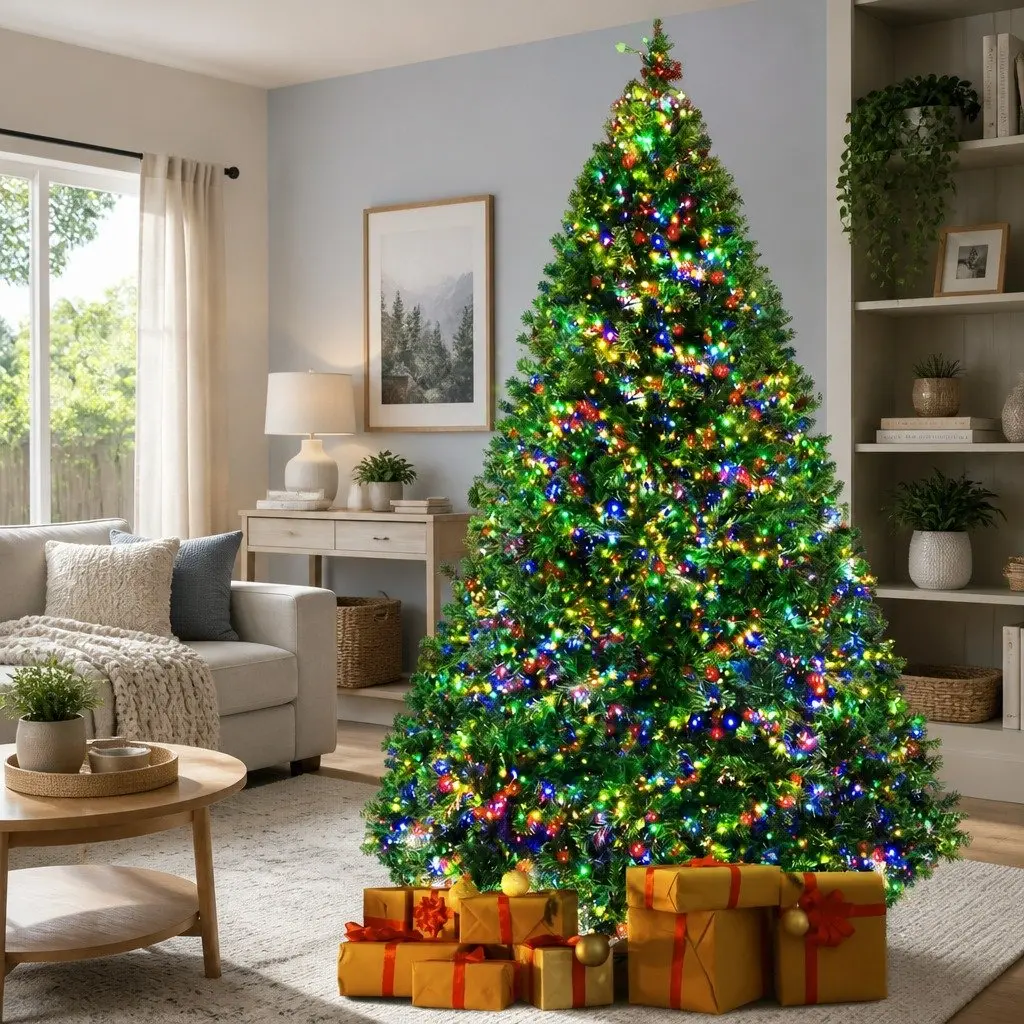 Christmas Tree Pre-Lit 2.4M Green PVC 8FT Multi Colour LED