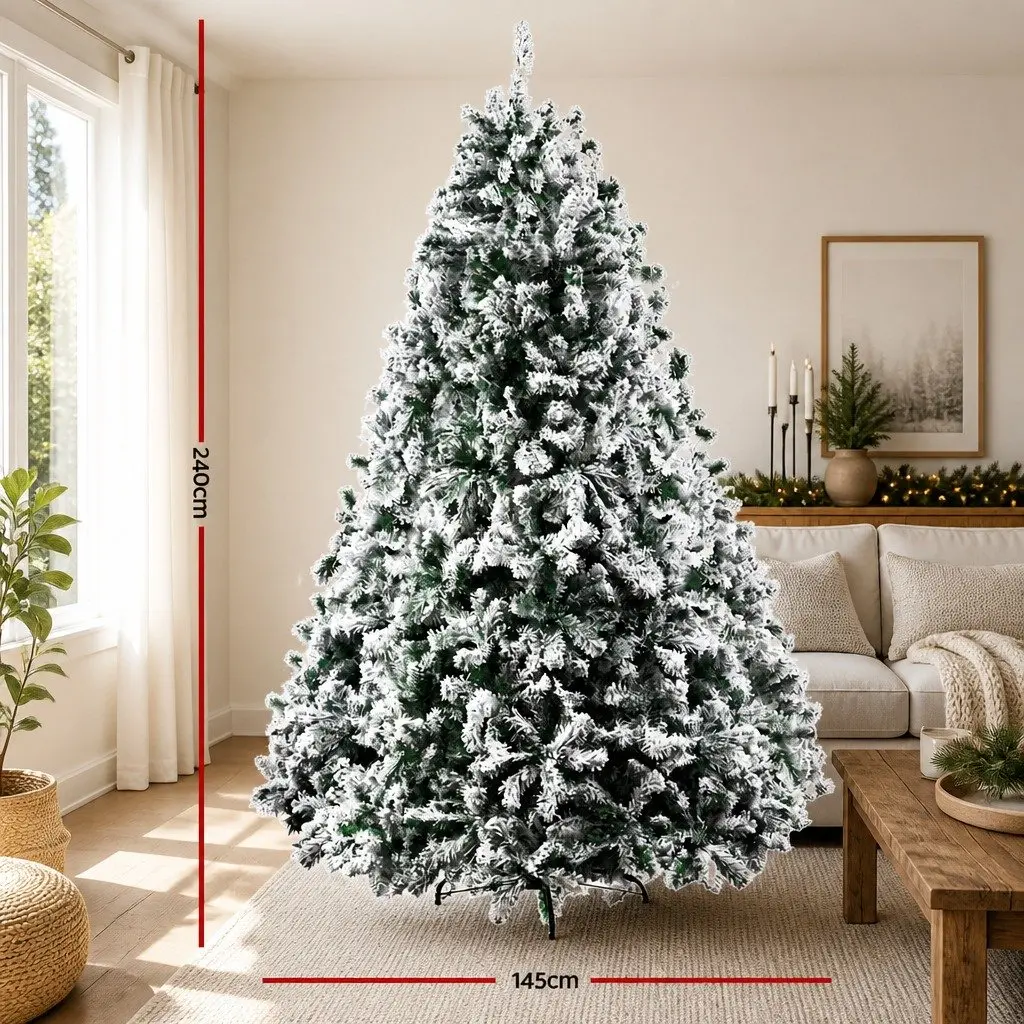 Christmas Tree 8FT Snow Flocked Artificial Xmas Decorations 1500 Tips Green