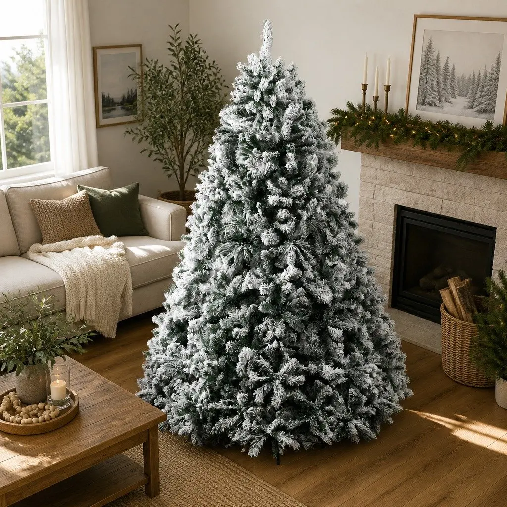 Christmas Tree 8FT Snow Flocked Artificial Xmas Decorations 1500 Tips Green