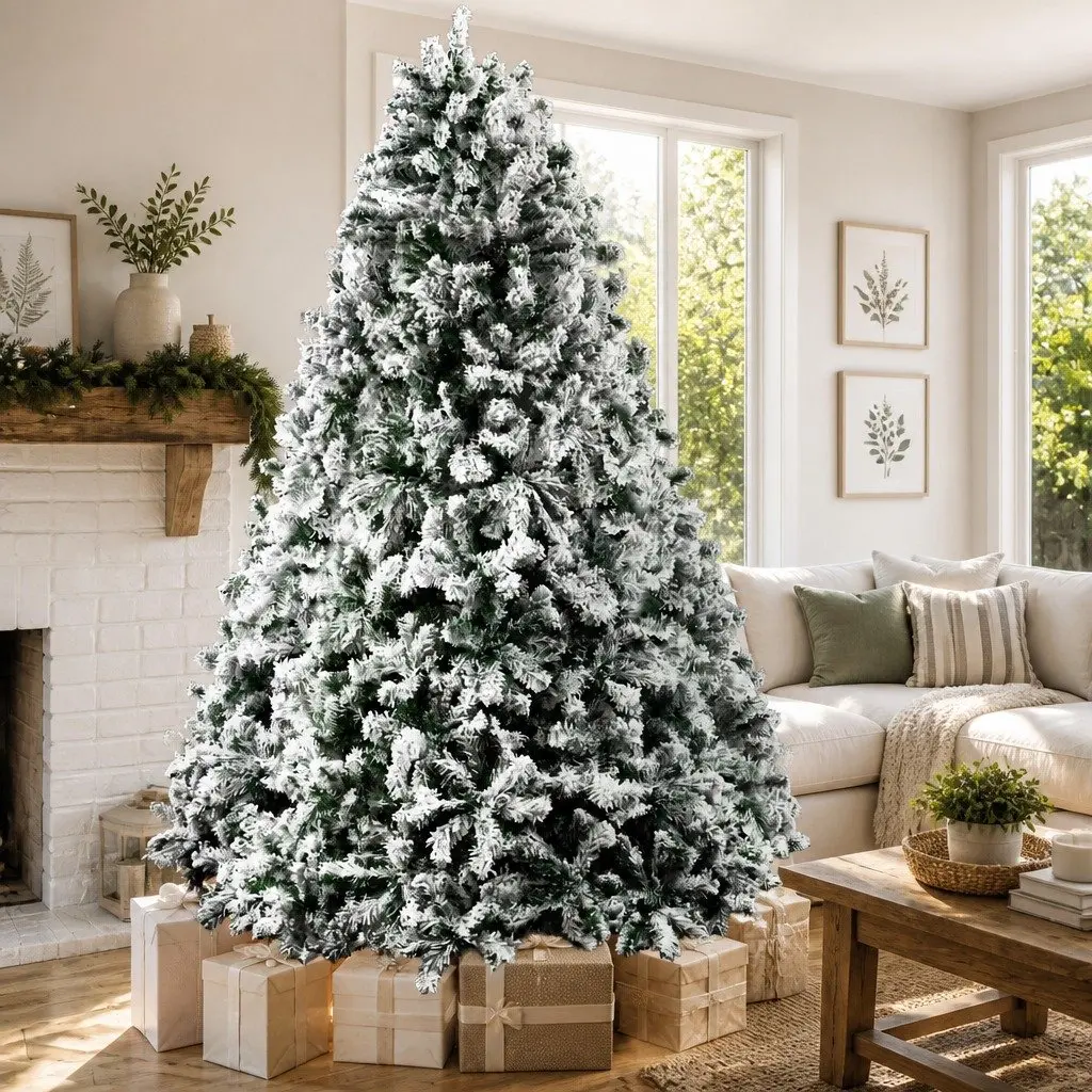 Christmas Tree 8FT Snow Flocked Artificial Xmas Decorations 1500 Tips Green
