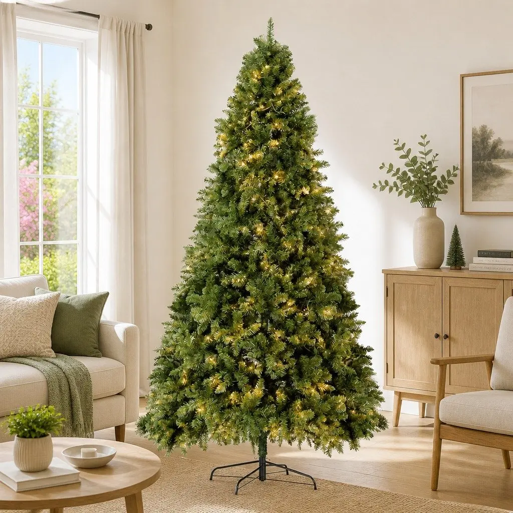 Pre-lit Green Christmas Tree 2.7M 9FT 2590 PVC Tips Warm White LED Lights
