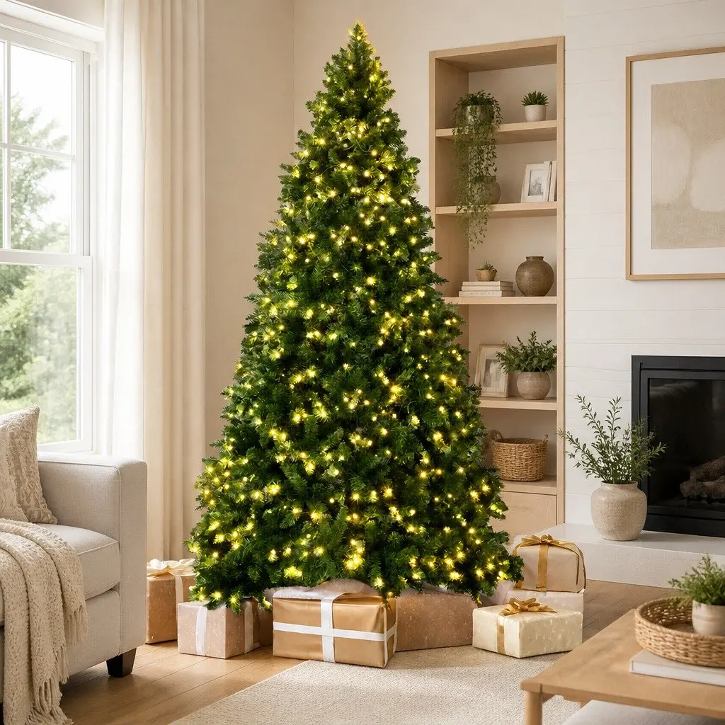 Pre-lit Green Christmas Tree 2.7M 9FT 2590 PVC Tips Warm White LED Lights