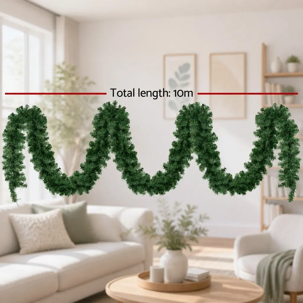 Christmas Garland Prelit PVC 10M Green with 160 Warm LED Lights 700 Tips Indoor Outdoor