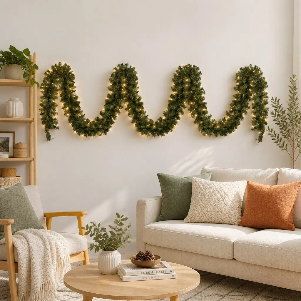 Christmas Garland Prelit PVC 10M Green with 160 Warm LED Lights 700 Tips Indoor Outdoor