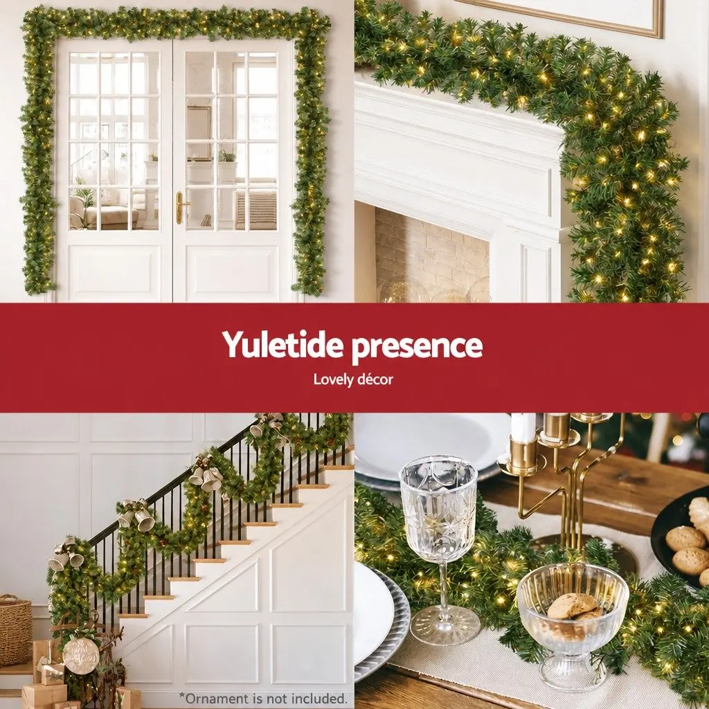 Christmas Garland Prelit PVC 10M Green with 160 Warm LED Lights 700 Tips Indoor Outdoor