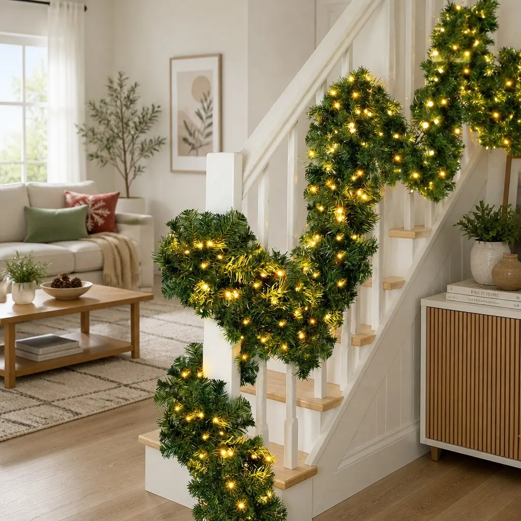 Christmas Garland Prelit PVC 10M Green with 160 Warm LED Lights 700 Tips Indoor Outdoor